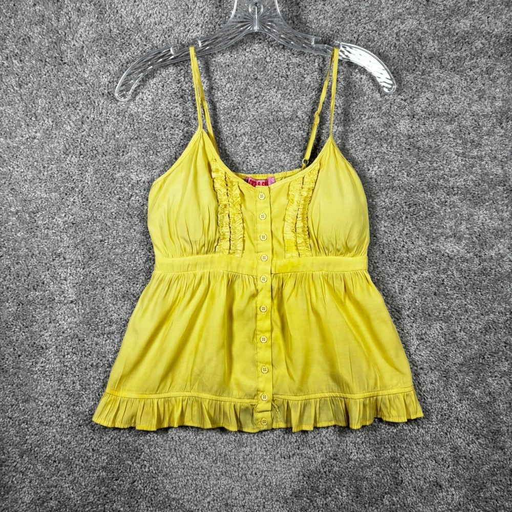 Coco & Shay Womens Yellow Ruffle Button Front Peplum Cami Top TJ118B Size M